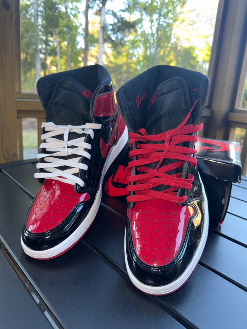 Nike Air Jordan 1 Retro High OG Black/Red Patent Leather Sneakers Size 13